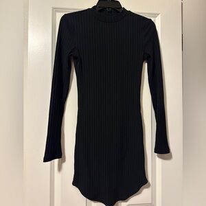 Fitted Black Ribbed Sweater Dress Size Medium